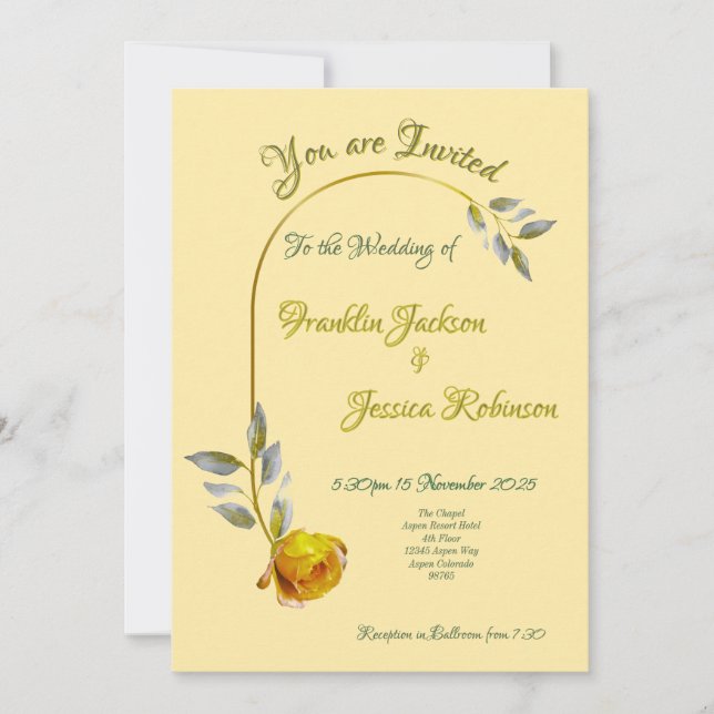 Elegante Soft Peace Rose Butter Rose & Goldene Hoc Einladung (Vorderseite)