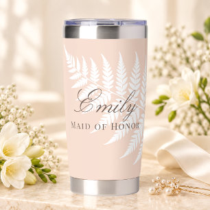 Elegante Soft-Pfirsich Weiße-Farn-Brautjungfer Thermobecher