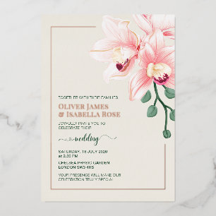 Elegante Soft-Pink-Orchideen-Hochzeitseinladung Folieneinladung