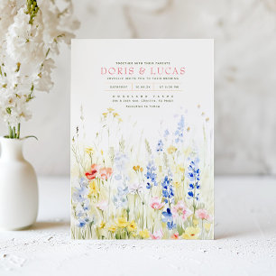 Elegante Soft Wildblumen Naturgarten Hochzeit Einladung