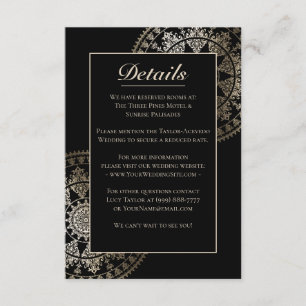 Elegante Solar Mandala Wedding Details Card Gold Begleitkarte