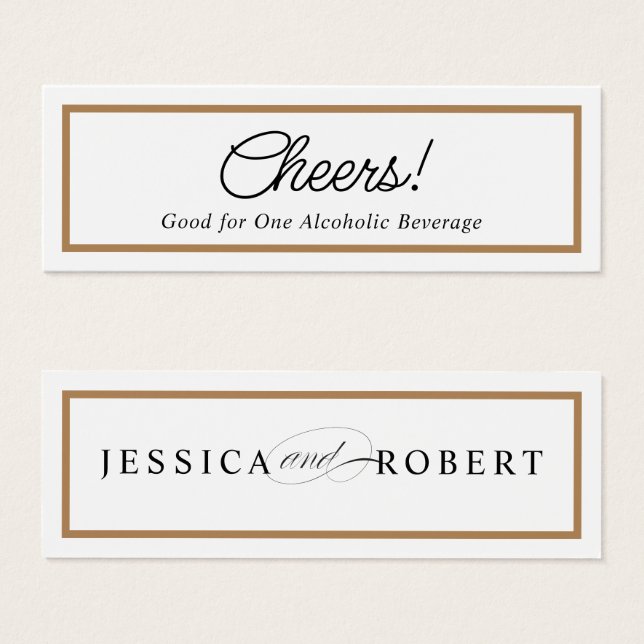 Elegante Solid Gold Border Drink Ticket Cheers (Vorne & Hinten)