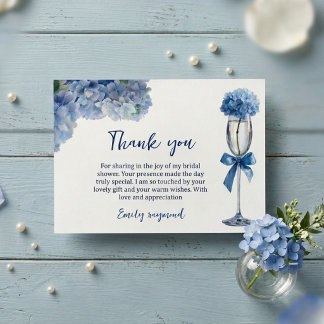 Elegante Something Blue Hortensien-Blumen-Braut- Dankeskarte