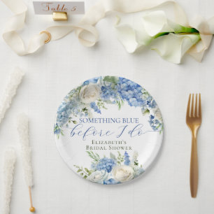 Elegante Something Blue Hortensien-Brautparty Pappteller