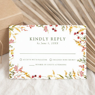 Elegante Sommer-Wildblumen-Hochzeit RSVP Karte