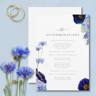 Elegante Sommerblumen Blaue Hochzeitsunterkünfte Begleitkarte