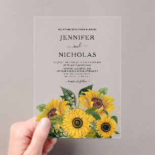 Elegante Sommerblumen-Sonnenblumen-Hochzeit Acryleinladungen