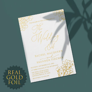 Elegante Sommerblumen Weiße Hochzeit Echtes Gold Folieneinladung