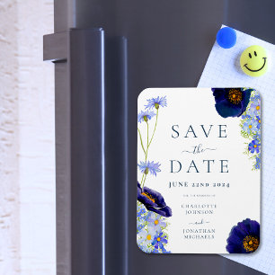 Elegante Sommerliche Blaue Hochzeitfloralien Magnet