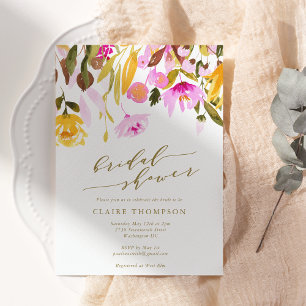 Elegante Sommerliche Rosa Florale Wasserfarbe Brau Einladung