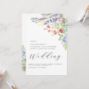 Elegante Sommerwiese Wildblumen Hochzeit Einladung