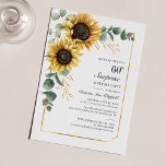 Elegante Sonnenblume 60. Geburtstagsparty<br><div class="desc">Eukalyptus Sonnenblume Blumenschrift 60. Geburtstag Einladung können Sie leicht mit Ihren Party-Details,  indem Sie auf die Schaltfläche "Personalisieren". Mit leuchtend gelben Blumen und Grün sukkulent mit einem geometrischen Rahmen aus Goldfolie und modernen Typografie</div>
