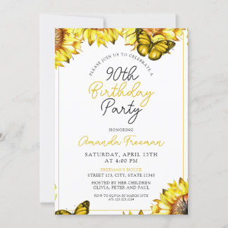 Elegante Sonnenblume 90. Geburtstag Einladung