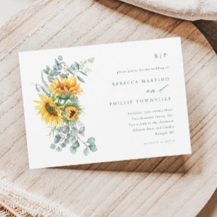 Elegante Sonnenblume Eukalyptus-Hochzeit im Herbst Einladung