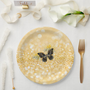 Elegante Sonnenblume Funkeln Schwarzer Schmetterli Pappteller