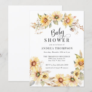 Elegante Sonnenblume Gelbe Babyparty Einladung