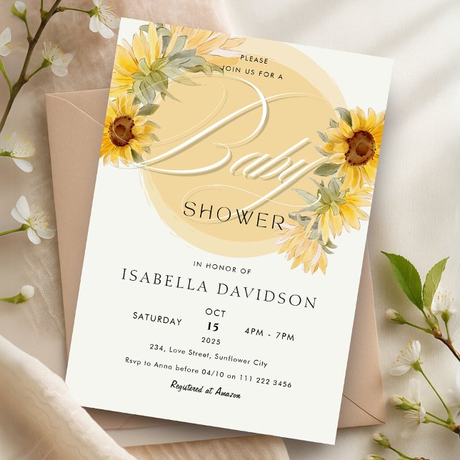 Elegante Sonnenblume Gelbe Blütendusche Einladung (Elegant Sunflower Yellow Floral Baby Shower Invitation)