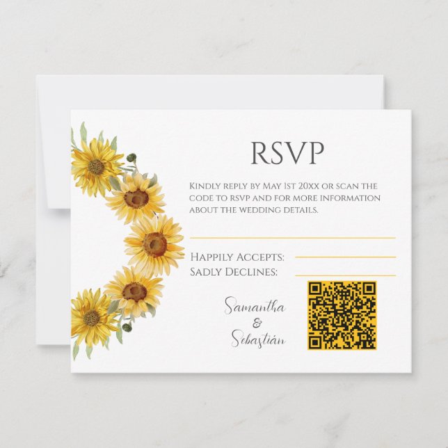 Elegante Sonnenblume Hochzeitskarte RSVP Enclosure Karte (Vorderseite)