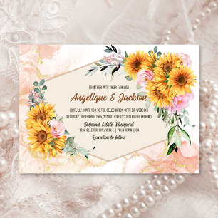 Elegante Sonnenblume Rosa geometrische Hochzeit Einladung