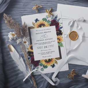 Elegante Sonnenblume Rustikale Budget QR-Code Hoch Einladung