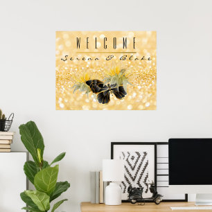 Elegante Sonnenblume Sparkle Black Butterfly Gold Poster