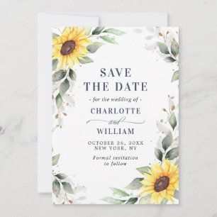 Elegante Sonnenblumen Aquarell Grün Hochzeit Save The Date