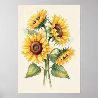 Elegante Sonnenblumen Aquarell Minimalistisch Poster