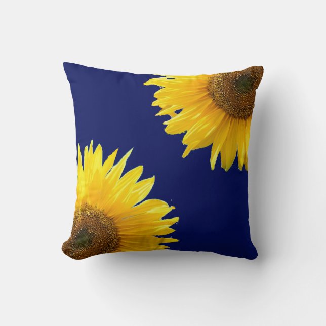Elegante Sonnenblumen auf Navy Blue Kissen (Vorderseite)