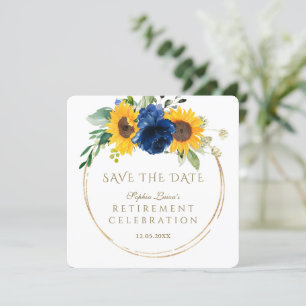 Elegante Sonnenblumen Blue Floral Gold Pension Save The Date