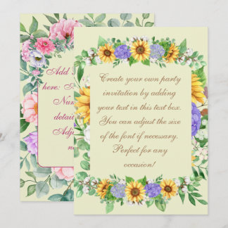 Elegante Sonnenblumen & Blue Hydrangeas Einladung