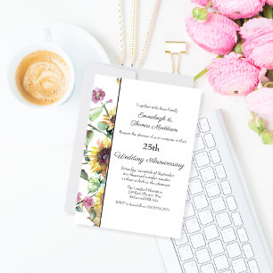 Elegante Sonnenblumen-Blumen-Hochzeitsjubiläum Einladung