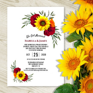 Elegante Sonnenblumen Burgund Rose Hochzeit Empfan Einladung