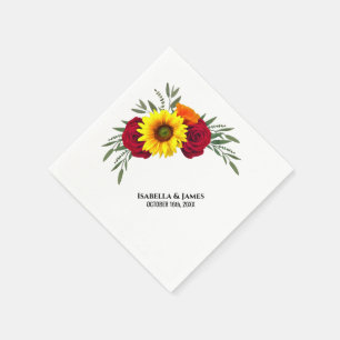 Elegante Sonnenblumen Burgund Rose Hochzeit Serviette