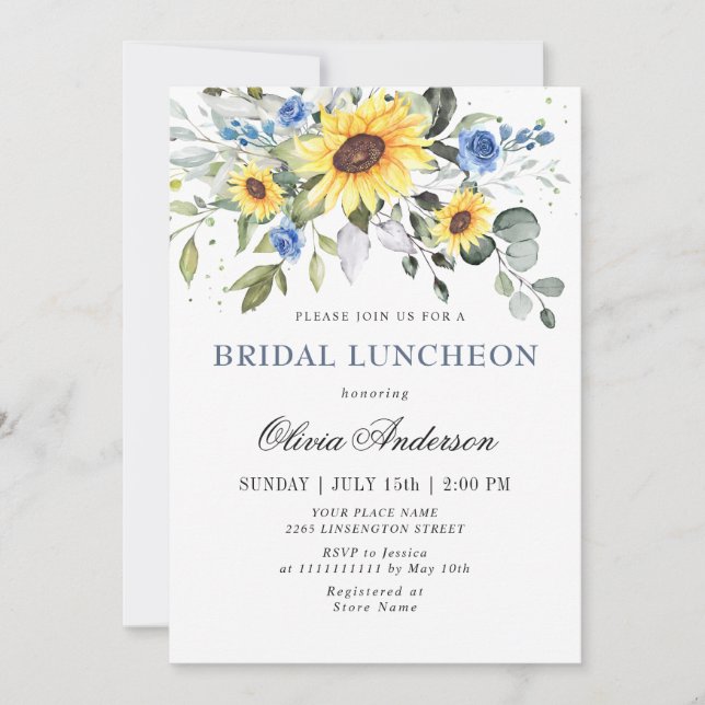 Elegante Sonnenblumen Eucalyptus BRIDAL LUNCHEON I Einladung (Vorderseite)