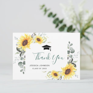 Elegante Sonnenblumen Eukalyptus-Blattwerk Abschlu Dankeskarte