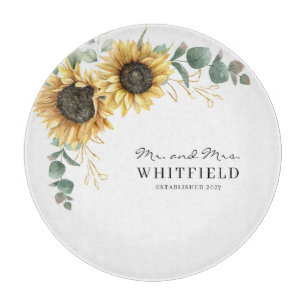 Elegante Sonnenblumen-Eukalyptus-Blumen Custom Schneidebrett