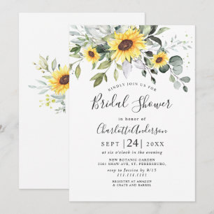 Elegante Sonnenblumen Eukalyptus BRIDALSHOWER Einladung