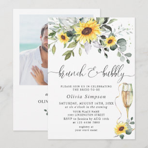 Elegante Sonnenblumen Eukalyptus Brunch & Sekt Einladung