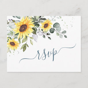 Elegante Sonnenblumen Eukalyptus Florale Hochzeit Postkarte
