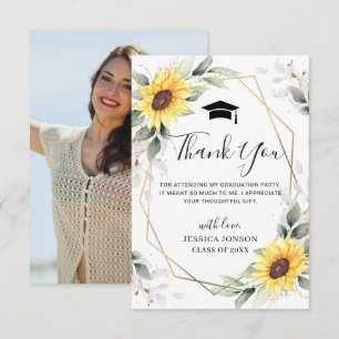 Elegante Sonnenblumen Eukalyptus Foto Abschluss Dankeskarte