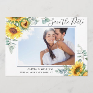 Elegante Sonnenblumen Eukalyptus-FOTO Hochzeit Save The Date