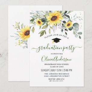 Elegante Sonnenblumen Eukalyptus Graduation Party Einladung