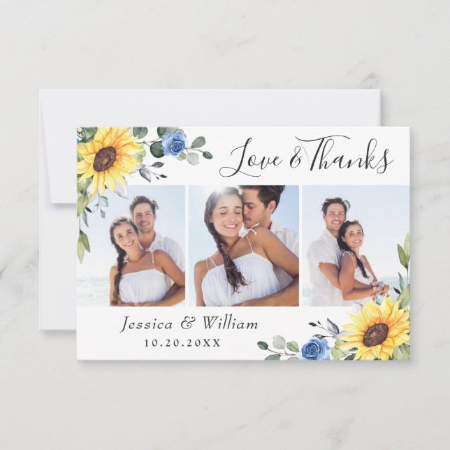 Elegante Sonnenblumen Eukalyptus Grüne 3 FOTO Dankeskarte (Vorderseite)