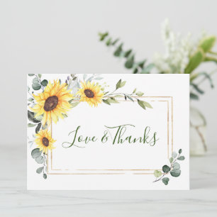 Elegante Sonnenblumen Eukalyptus Grünpflanzen Dankeskarte
