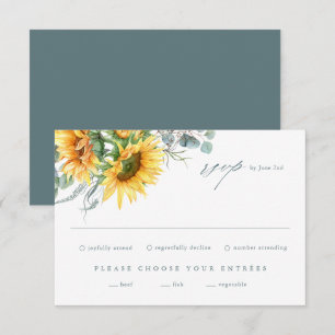 Elegante Sonnenblumen-Eukalyptus-Hochzeits-RSVP-Ka