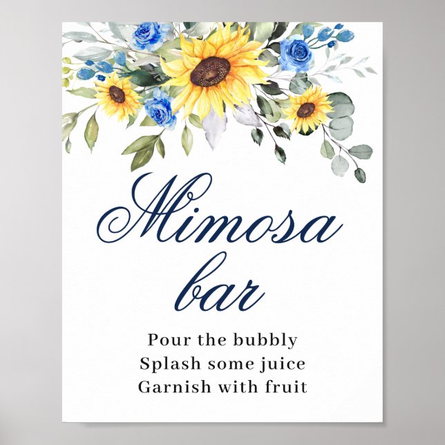 Elegante Sonnenblumen Eukalyptus Mimosa Bar Sign Poster (Vorne)