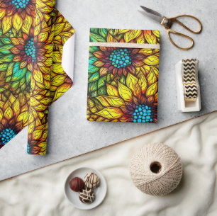 Elegante Sonnenblumen Falsches Buntglas-Muster Geschenkpapier