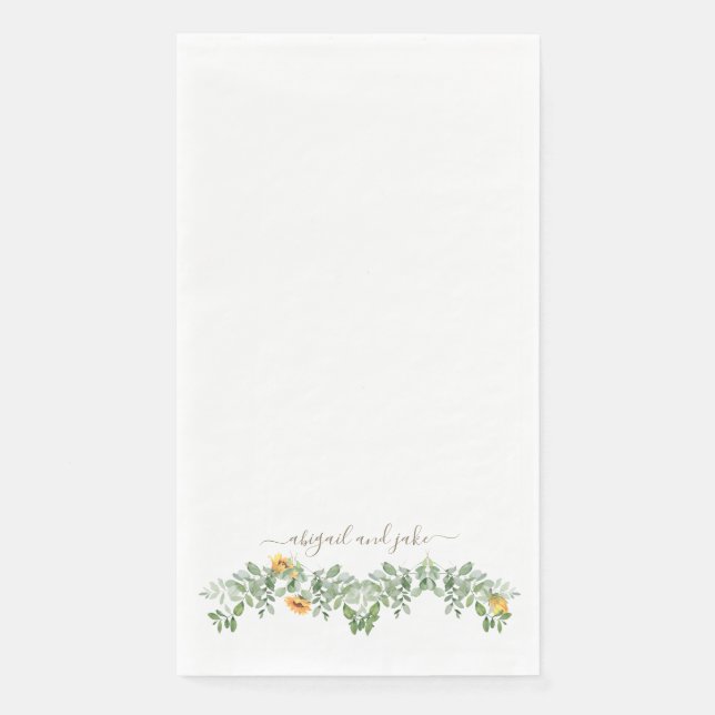 Elegante Sonnenblumen & Foliage Custom Wedding Serviette (Vorderseite)