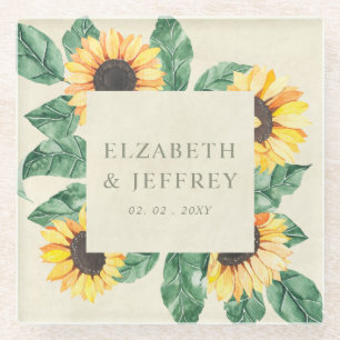 Elegante Sonnenblumen Garten Blumen Hochzeit Glasuntersetzer