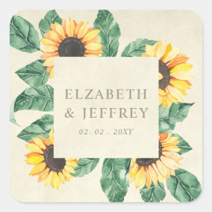 Elegante Sonnenblumen Garten Blumen Hochzeit Quadratischer Aufkleber